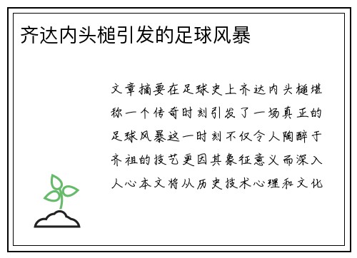齐达内头槌引发的足球风暴
